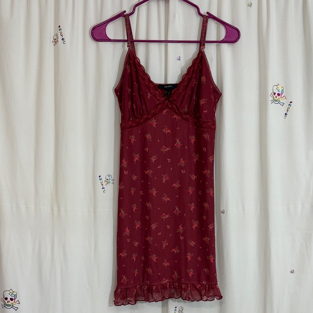 Forever 21 Burgundy Floral Chemise